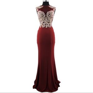 Women’s formal stretch embroidery beaded evening prom dress
